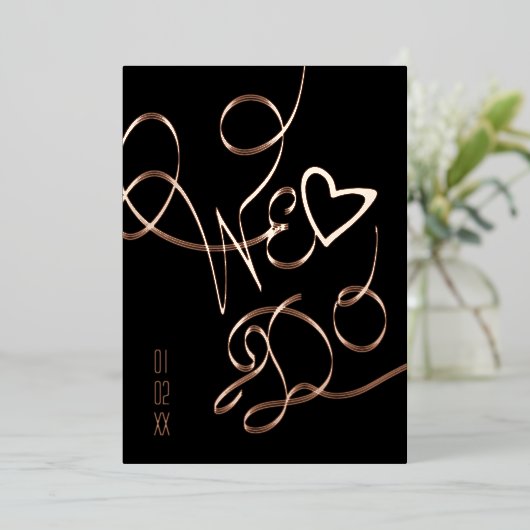 我々はハート手書き金ゴールドの押結婚される 箔招待状 (立ち正面)