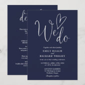 我々はハート・ネイビー・ブルー結婚ズを 招待状 (正面/裏面)