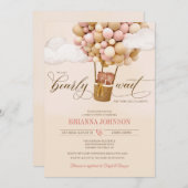 我々はバルーンを待つことができるツインガールベビーシャワー 招待状 (正面/裏面)
