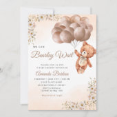 我々はバルーンを待つことができるフローラ男の子のシャワー 招待状 (正面)