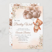 我々はバルーンを待つことができるフローラ男の子のシャワー 招待状 (正面/裏面)