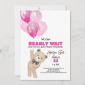 我々はバルーンTeddyクマ赤ちゃんシャワーを待つことができる 招待状 (正面)