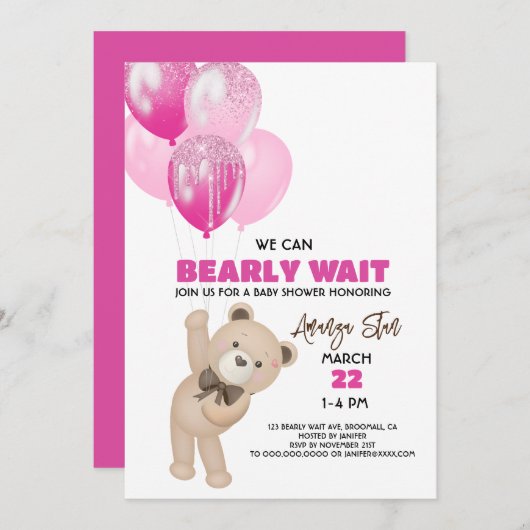 我々はバルーンTeddyクマ赤ちゃんシャワーを待つことができる 招待状 (正面/裏面)