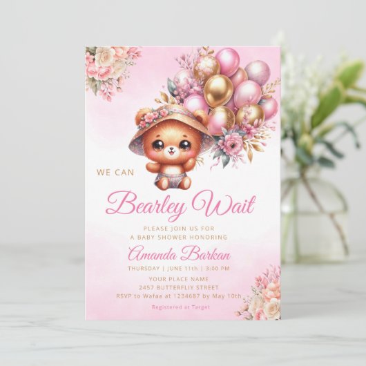 我々はバルーンTeddyクマ赤ちゃんシャワーを待つことができる 招待状 (スタンド正面)