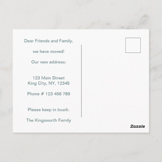 我々はバンを動かすおもしろい発表を移動した ポストカード (裏面)
