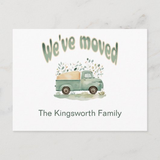 我々はバンを動かすおもしろい発表を移動した ポストカード (正面)