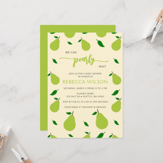 我々はパール待ち秋梨ベビーシャワー 招待状 (正面/裏面インサイチュ)