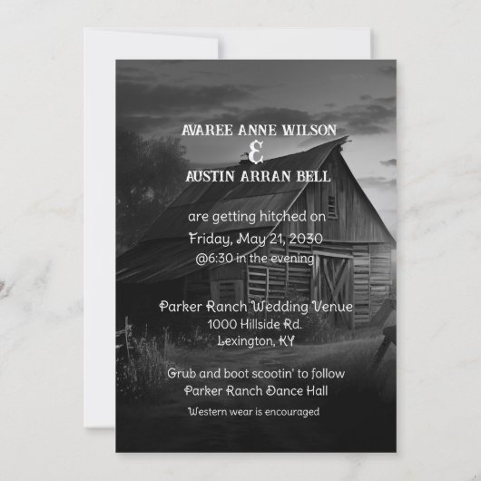 我々はヒッチンウェスタン結婚式招待状を得ている 招待状 (裏面)