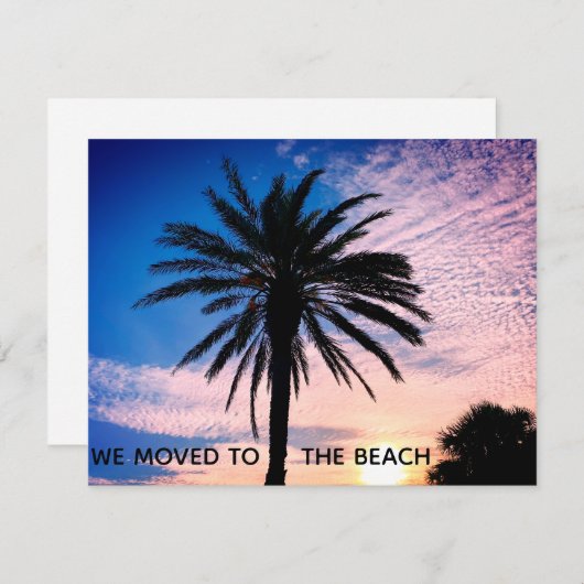 我々はビーチの手のひらの木の写真ホーム移動に移動 案内状 (正面/裏面)