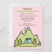 我々はピンクのキャンプの誕生日パーティーを待つことができる 招待状 (正面)