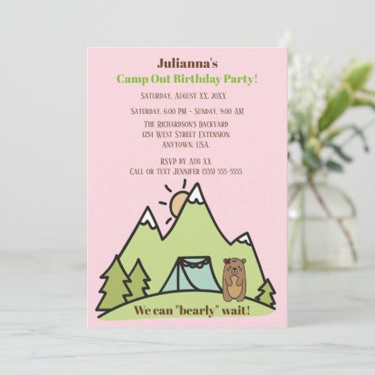我々はピンクのキャンプの誕生日パーティーを待つことができる 招待状 (スタンド正面)
