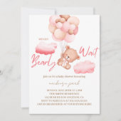 我々はピンクのクマの赤ちゃんシャワーを待つことができる 招待状 (正面)