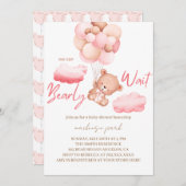 我々はピンクのクマの赤ちゃんシャワーを待つことができる 招待状 (正面/裏面)