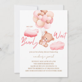 我々はピンクのクマの赤ちゃんシャワーを待つことができる 招待状