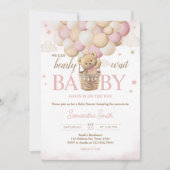 我々はピンクのクマの赤ちゃんシャワーを待つことができる 招待状 (正面)