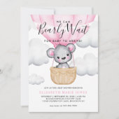 我々はピンクのバルーン女の子の赤ちゃんシャワーを待つことができる 招待状 (正面)