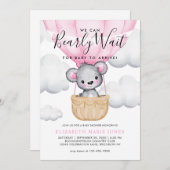 我々はピンクのバルーン女の子の赤ちゃんシャワーを待つことができる 招待状 (正面/裏面)