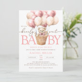 我々はピンクのバルーン赤ちゃん女の子シャワーを待つことができる 招待状 (スタンド正面)