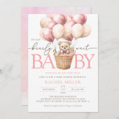 我々はピンクのバルーン赤ちゃん女の子シャワーを待つことができる 招待状 (正面/裏面)