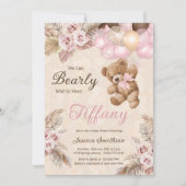 我々はピンクのパンパスグラスベビーシャワーを待つことができる 招待状 (正面)