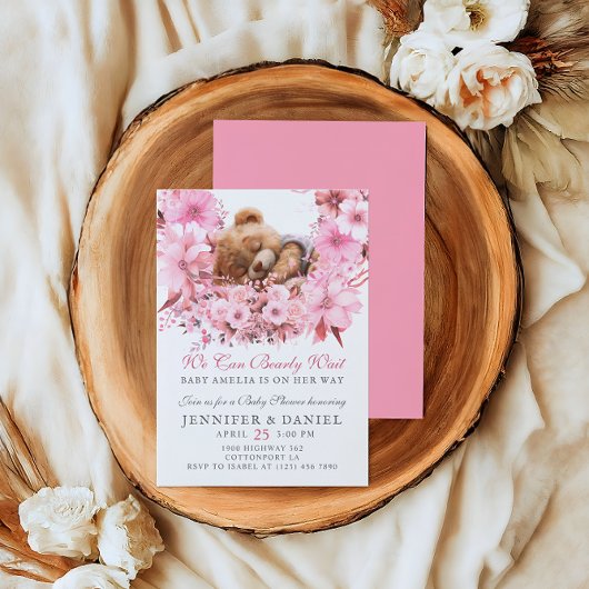 我々はピンクのフローラ赤ちゃんシャワーを待つことができる 招待状