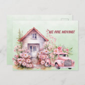 我々はピンクのヴィンテージトラックと家を移動している ポストカード (正面/裏面)