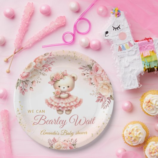 我々はピンクの女の子の赤ちゃんシャワーを待つことができる ペーパープレート (パーティー)