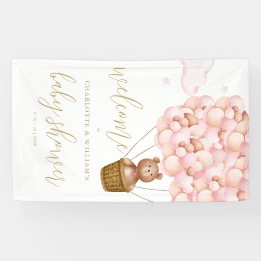 我々はピンクの女の子の赤ちゃんシャワー歓迎を心待ちできる 横断幕 (横)