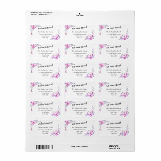 我々はピンクの水色の花の新しいアドレスを移動した ラベル (フルシート)