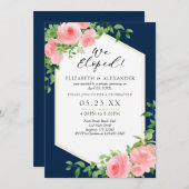 我々はピンクネイビーのフローラ結婚の駆け落ち 招待状 (正面/裏面)