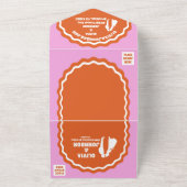 我々はピンクモダンオはっきりしたレンジレトロ波形アーチ オールインワン招待状 (外側)