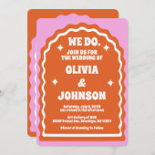 我々はピンクモダンオはっきりしたレンジレトロ波形アーチ 招待状 (正面/裏面)