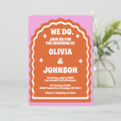 我々はピンクモダンオはっきりしたレンジレトロ波形アーチ 招待状 (スタンド正面)