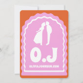 我々はピンクモダンオはっきりしたレンジレトロ波形アーチ 招待状 (裏面)