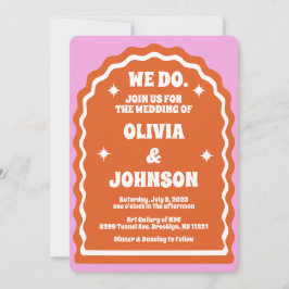 我々はピンクモダンオはっきりしたレンジレトロ波形アーチ 招待状