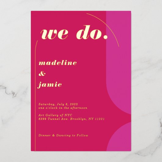 我々はピンクモダンマはっきりしたゼンタレトロ抽象芸術 箔招待状 (正面)