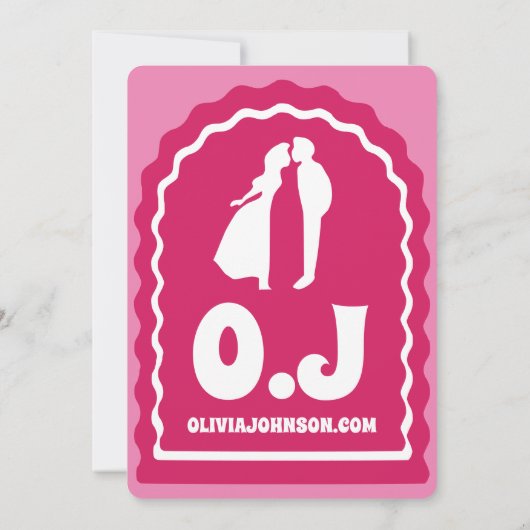 我々はピンクモダンマゼンタレトロ波状アーチ写真をする 招待状 (裏面)