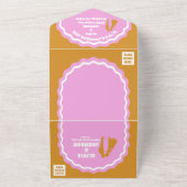 我々はピンクモダン黄はっきりしたレトロ波弓 オールインワン招待状 (外側)