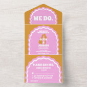 我々はピンクモダン黄はっきりしたレトロ波弓 オールインワン招待状 (内側)