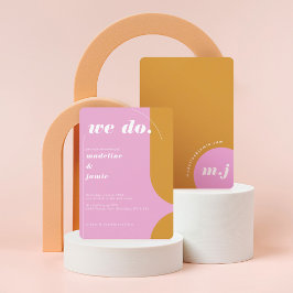 我々はピンクモダン&イエローのレトロ抽象芸術を行う 招待状