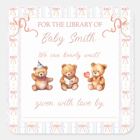 我々はピンクレースリボンブックのプレートを待つ スクエアシール (正面)