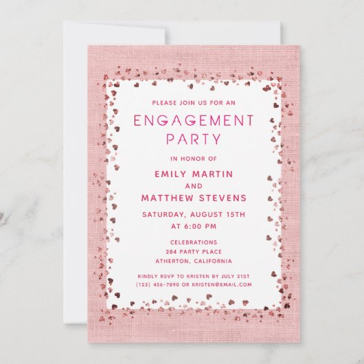 我々はピンク婚約したハートフォト婚約パーティ 招待状 (裏面)