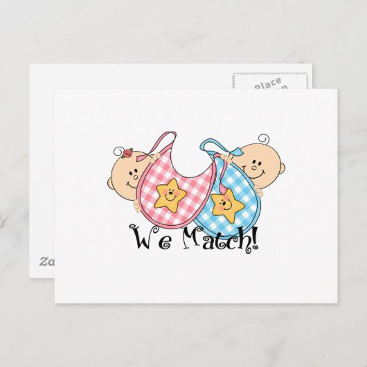 我々はピーキング双子とよだれかけ1女の子、1男の子を照合 ポストカード (正面/裏面)