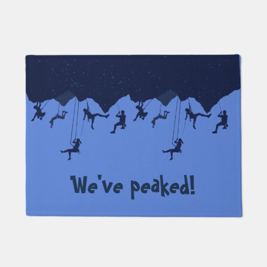 我々はピークおもしろいブルーロッククライマー ドアマット (正面)