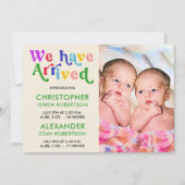 我々はフォトツインベビー誕生に到着 案内状 (正面)