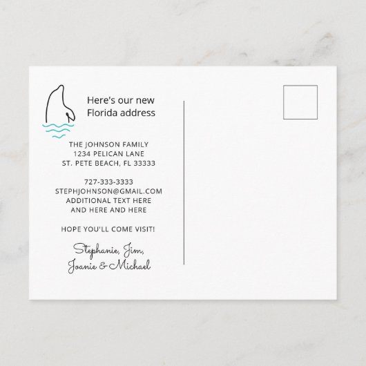 我々はフロリダの地図とドルフィンズニューホームに移動 案内ポストカード (裏面)