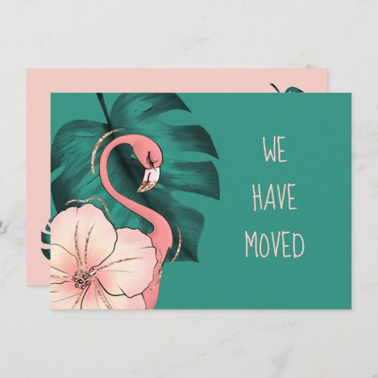 我々はフロリダフラミンゴモンステラ葉を移動した 案内状 (正面/裏面)