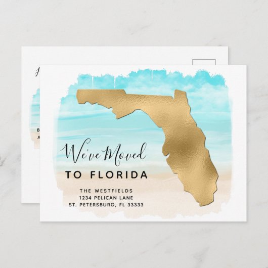 我々はフロリダマップビーチシーンの新しいアドレスを移動 案内ポストカード (正面/裏面)