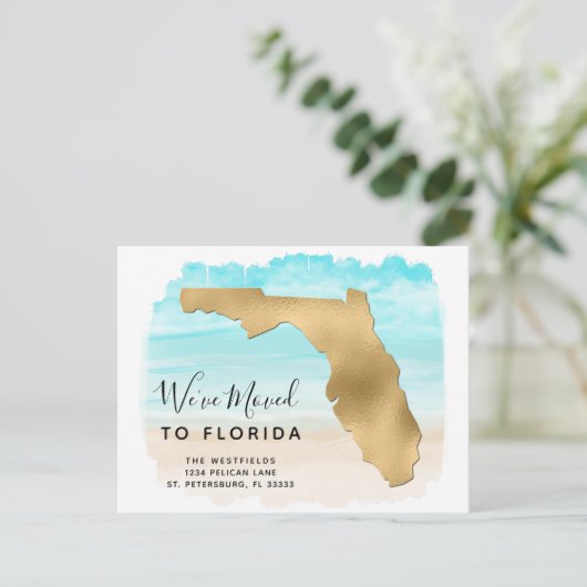 我々はフロリダマップビーチシーンの新しいアドレスを移動 案内ポストカード (スタンド正面)