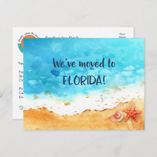 我々はフロリダ州に移動ビーチの住所の変更 案内ポストカード (正面/裏面)